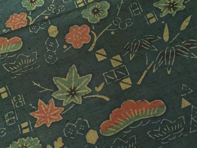 平和屋着物■上質な紬 松竹梅花文 正絹 逸品 CABF9918ev