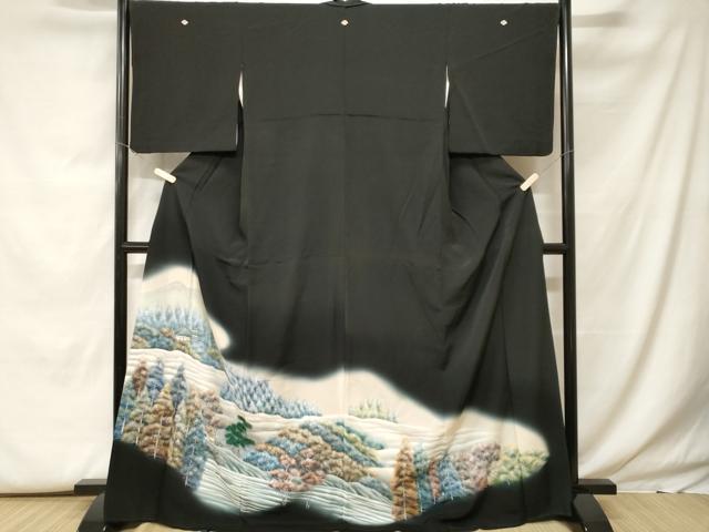 平和屋着物■豪華黒留袖 遠山風景文 暈し染め 正絹 逸品 CABF9919ev