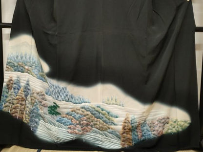 平和屋着物■豪華黒留袖 遠山風景文 暈し染め 正絹 逸品 CABF9919ev