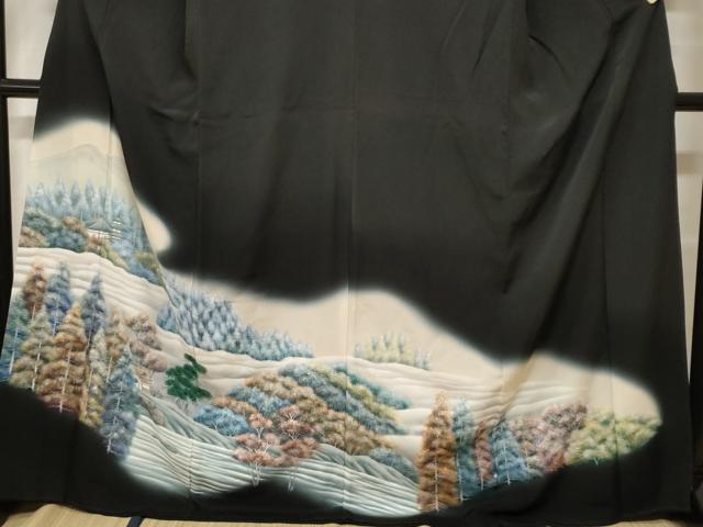 平和屋着物■豪華黒留袖 遠山風景文 暈し染め 正絹 逸品 CABF9919ev