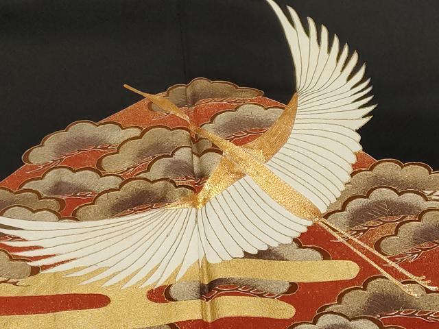 平和屋着物■豪華黒留袖　駒刺繍　遠山飛鶴松文　金彩　正絹　逸品　CABF9934ev