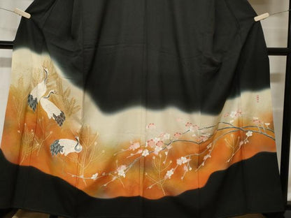 平和屋着物■豪華黒留袖 作家物 群鶴松葉枝梅文 暈し染め 金彩 正絹 逸品 CABF9936ev
