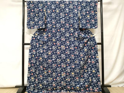 平和屋着物■上質な小紋　型染め　梅花文　鬼しぼ縮緬　正絹　逸品　CABF9940ev