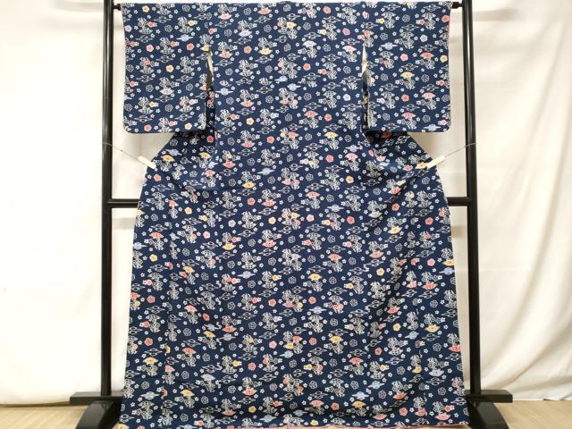 平和屋着物■上質な小紋　型染め　梅花文　鬼しぼ縮緬　正絹　逸品　CABF9940ev