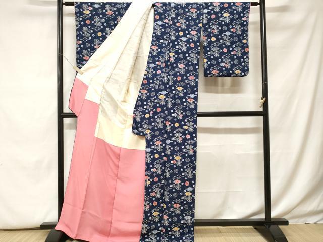 平和屋着物■上質な小紋　型染め　梅花文　鬼しぼ縮緬　正絹　逸品　CABF9940ev