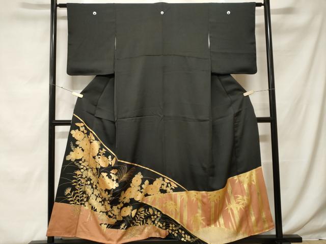 平和屋着物■豪華黒留袖 笹竹草花文 金彩 正絹 逸品 CABF9941ev