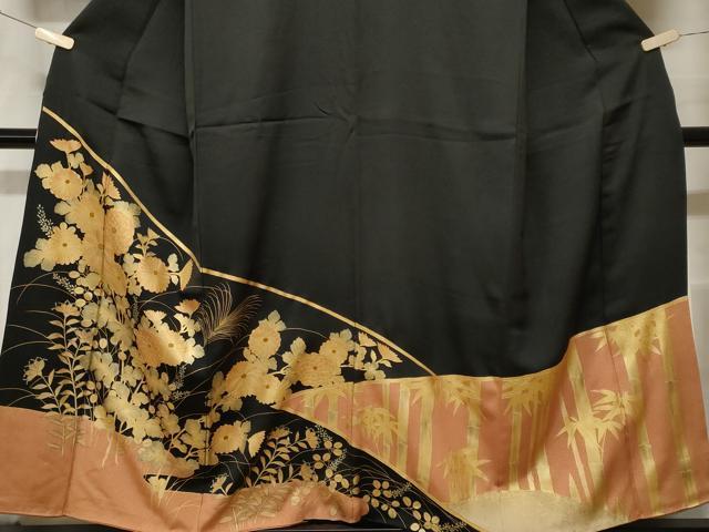 平和屋着物■豪華黒留袖 笹竹草花文 金彩 正絹 逸品 CABF9941ev