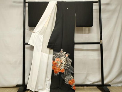 平和屋着物■豪華黒留袖 源氏車流水花文 正絹 逸品 CABF9943ev