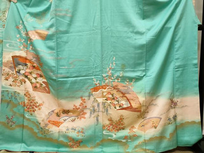 平和屋着物■豪華振袖　駒刺繍　地紙風景文　暈し染め　金銀彩　正絹　逸品　CABF9949ev