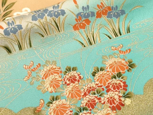 平和屋着物■豪華振袖　駒刺繍　地紙風景文　暈し染め　金銀彩　正絹　逸品　CABF9949ev