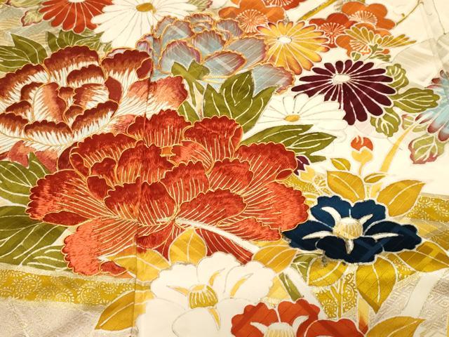 平和屋着物■豪華振袖　駒刺繍　屏風草花文　正絹　逸品　CABF9954ev