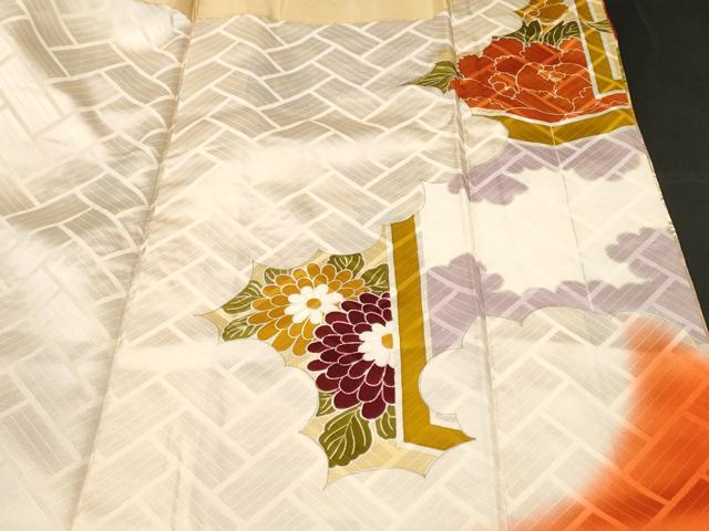 平和屋着物■豪華振袖　駒刺繍　屏風草花文　正絹　逸品　CABF9954ev