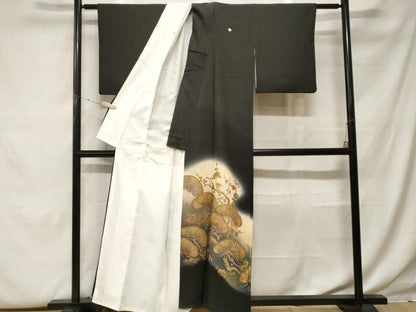 平和屋着物■豪華黒留袖　手描き　松梅文　暈し染め　金彩　正絹　逸品　CABF9955ev