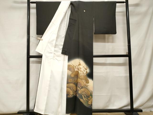 平和屋着物■豪華黒留袖　手描き　松梅文　暈し染め　金彩　正絹　逸品　CABF9955ev