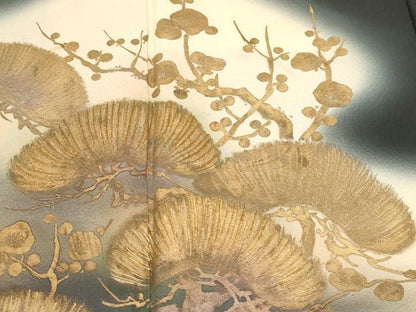 平和屋着物■豪華黒留袖　手描き　松梅文　暈し染め　金彩　正絹　逸品　CABF9955ev