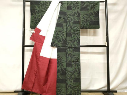 平和屋着物■上質な紬　枝葉横段文　正絹　逸品　CABF9956ev