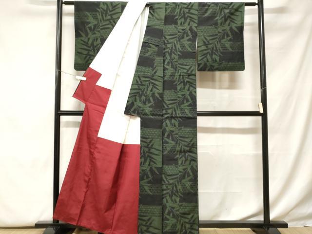 平和屋着物■上質な紬　枝葉横段文　正絹　逸品　CABF9956ev