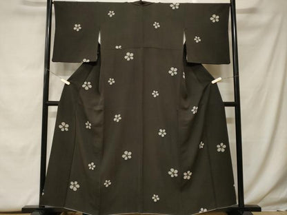 平和屋着物■上質な小紋　舞花文　黒地　正絹　逸品　CABF9958ev