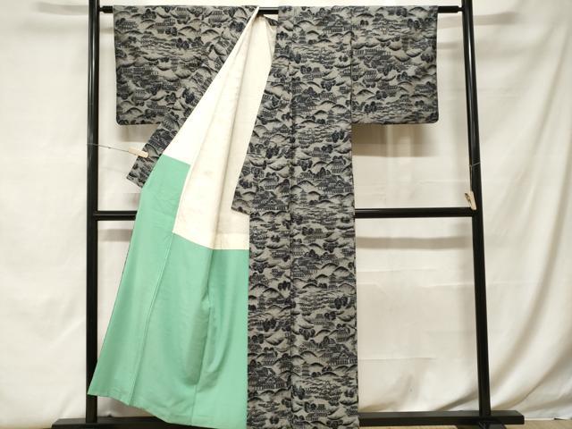 平和屋着物■上質な紬 遠山風景文 正絹 逸品 CABF9961ev