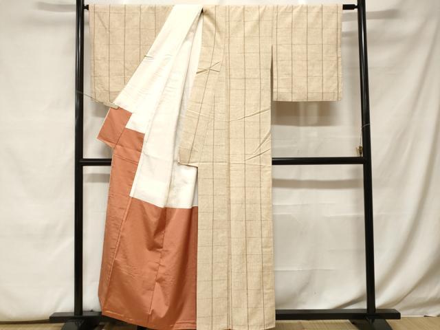 平和屋着物■上質な紬　格子柄　正絹　逸品　CABF9966ev