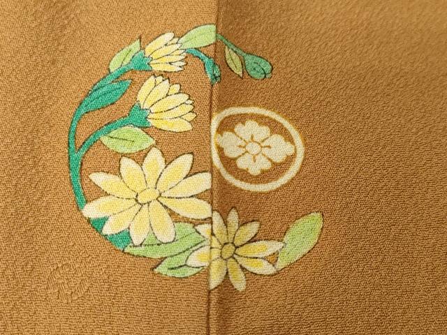 平和屋着物■上質な色無地　舞花地紋　黄土色　正絹　逸品　CABF9974ev