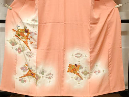 平和屋着物■訪問着　駒刺繍　檜垣花文　向かい鳥　暈し染め　金彩　正絹　逸品　CABF9978ev