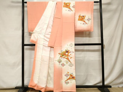 平和屋着物■訪問着　駒刺繍　檜垣花文　向かい鳥　暈し染め　金彩　正絹　逸品　CABF9978ev