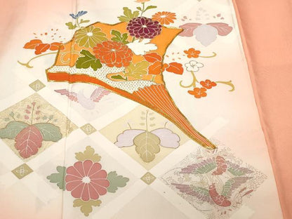 平和屋着物■訪問着　駒刺繍　檜垣花文　向かい鳥　暈し染め　金彩　正絹　逸品　CABF9978ev