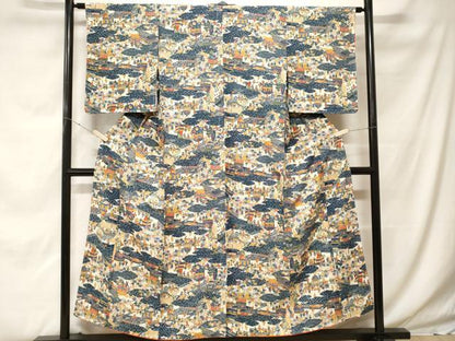 平和屋着物■上質な小紋　型染め　人物風景文　正絹　逸品　CABF9979ev