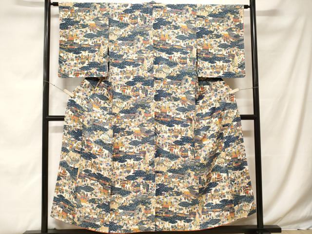 平和屋着物■上質な小紋　型染め　人物風景文　正絹　逸品　CABF9979ev