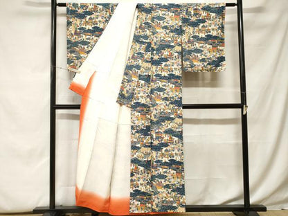 平和屋着物■上質な小紋　型染め　人物風景文　正絹　逸品　CABF9979ev