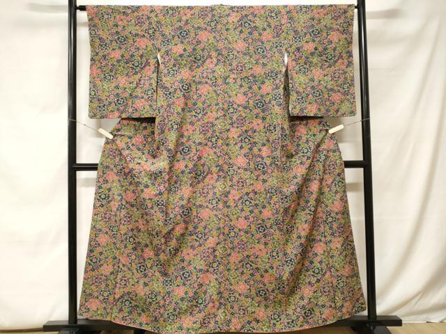 平和屋着物■上質な小紋　型染め　花尽くし文　正絹　逸品　CABF9982ev