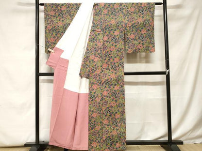 平和屋着物■上質な小紋　型染め　花尽くし文　正絹　逸品　CABF9982ev