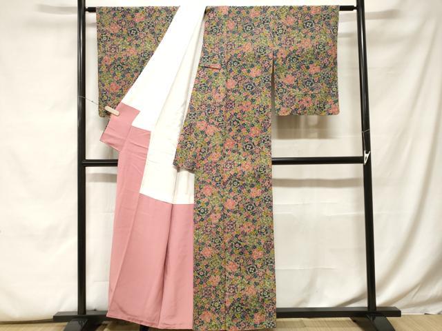平和屋着物■上質な小紋　型染め　花尽くし文　正絹　逸品　CABF9982ev
