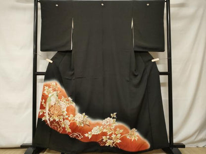 平和屋着物■豪華黒留袖　刺繍　尾長鳥枝花文　暈し染め　金彩　正絹　逸品　CABF9991ev