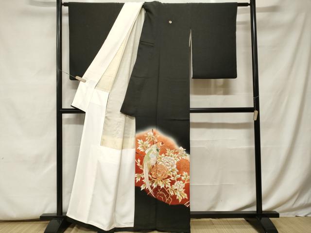 平和屋着物■豪華黒留袖　刺繍　尾長鳥枝花文　暈し染め　金彩　正絹　逸品　CABF9991ev