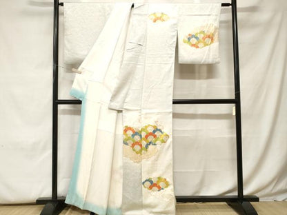 平和屋着物■訪問着　駒刺繍　雲取り吉祥文　暈し染め　金彩　正絹　逸品　CABF9992ev