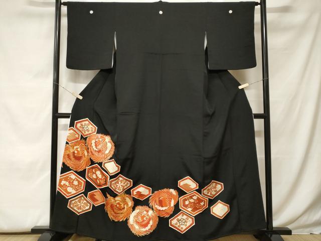 平和屋着物■豪華黒留袖 駒刺繍 鳳凰吉祥枝梅文 金彩 正絹 逸品 CABF9996ev