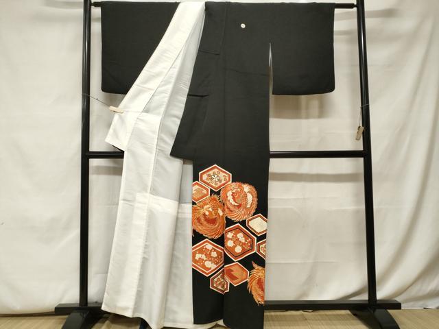 平和屋着物■豪華黒留袖 駒刺繍 鳳凰吉祥枝梅文 金彩 正絹 逸品 CABF9996ev