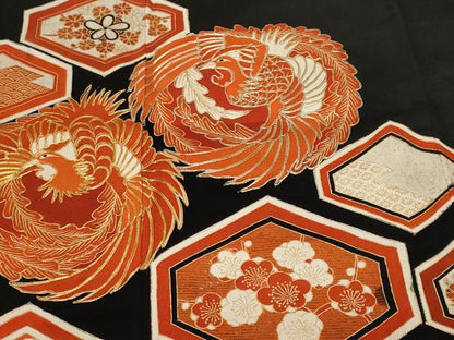 平和屋着物■豪華黒留袖 駒刺繍 鳳凰吉祥枝梅文 金彩 正絹 逸品 CABF9996ev