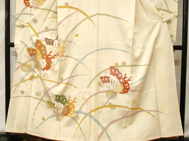 平和屋着物■豪華振袖 駒刺繍 露芝花蝶文 金銀彩 正絹 逸品 CABF9997ev