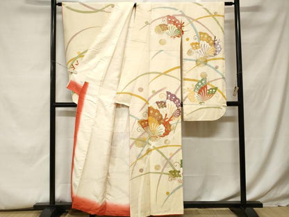 平和屋着物■豪華振袖 駒刺繍 露芝花蝶文 金銀彩 正絹 逸品 CABF9997ev
