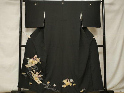 平和屋着物■豪華黒留袖 刺繍 流水舟桐文 正絹 逸品 CABF9999ev