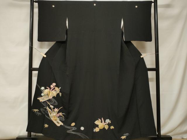 平和屋着物■豪華黒留袖 刺繍 流水舟桐文 正絹 逸品 CABF9999ev