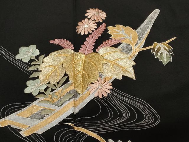 平和屋着物■豪華黒留袖 刺繍 流水舟桐文 正絹 逸品 CABF9999ev
