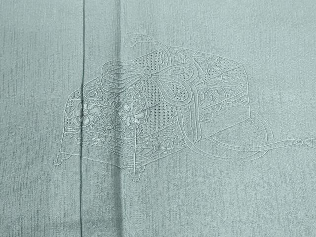 平和屋着物●中国三大刺繍　スワトウ刺繍　総刺繍　無地絵羽訪問着　文箱花文　秘色色　反端付き　正絹　逸品　未使用　CABG0008yc
