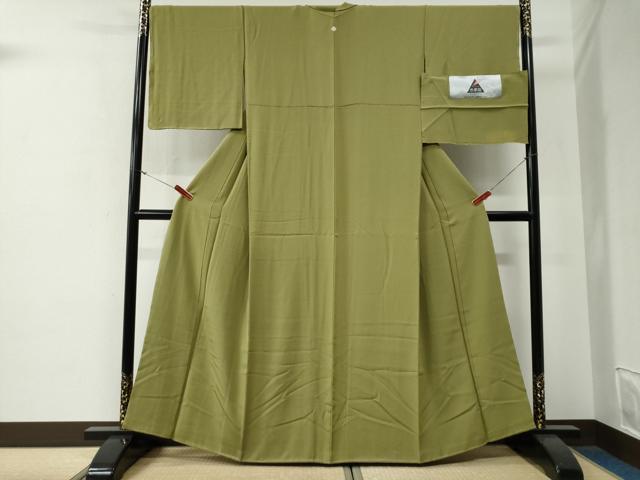 平和屋着物●上質な色無地　本手染百彩　色夢路　鶯色　反端付き　正絹　逸品　未使用　CABG0009yc