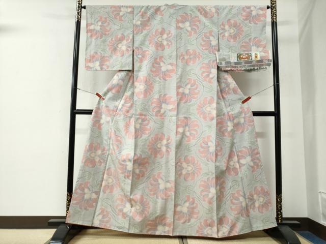 平和屋着物●本場大島紬　7マルキ　更紗花唐草文　重田季隆作　証紙付き　正絹　逸品　CABG0010yc