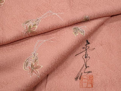 平和屋着物●友禅作家の巨匠　浅井青仁　小紋　吹き寄せ文　金彩　正絹　逸品　未使用　CABG0015yc
