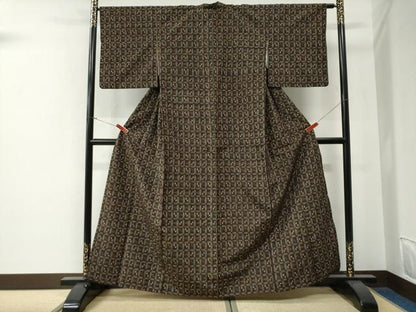 平和屋着物●上質な紬　絣文様　正絹　逸品　CABG0016yc